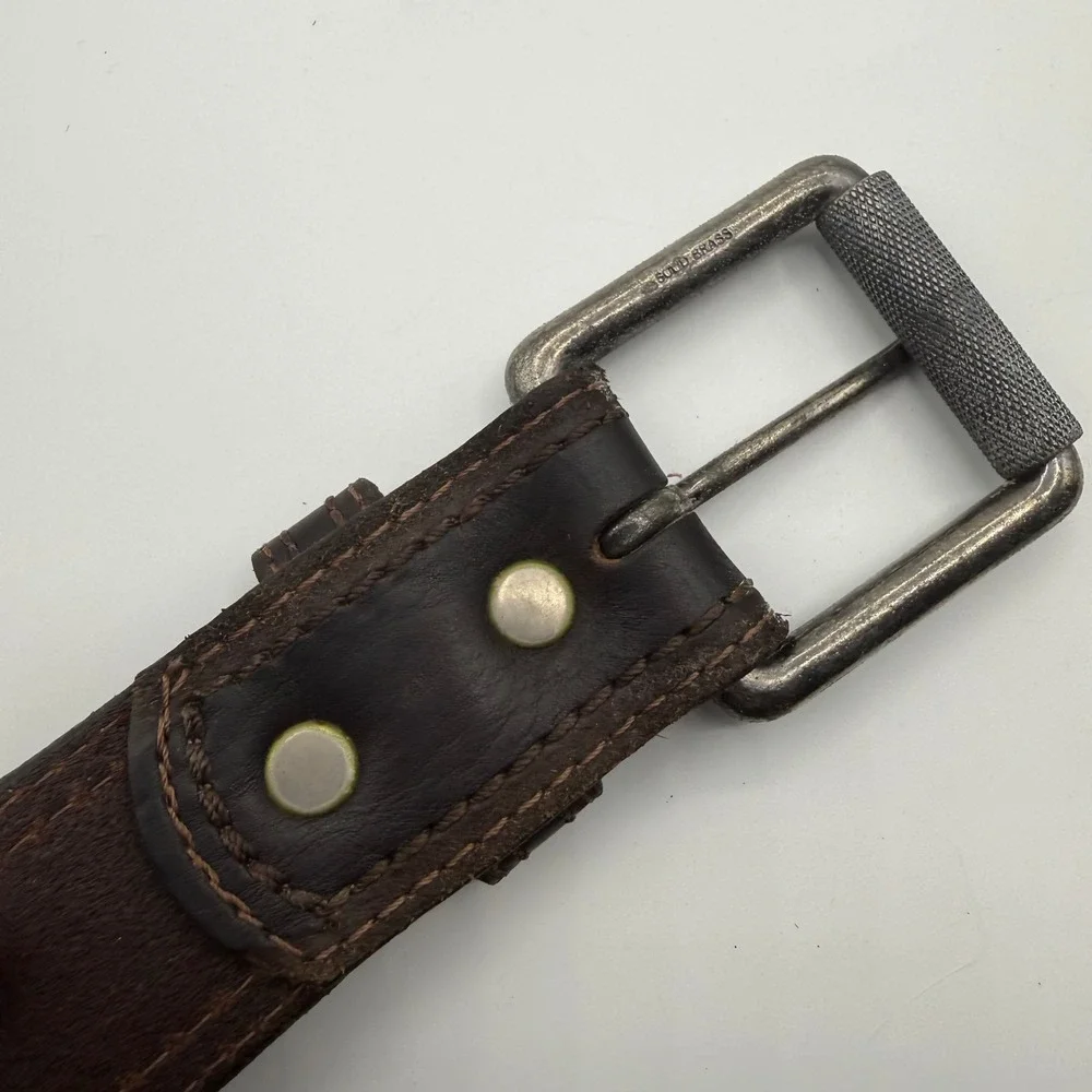 Eddie Bauer Mens Brown‎ Leather Belt Made England Knurled Roller Buckle Size 40